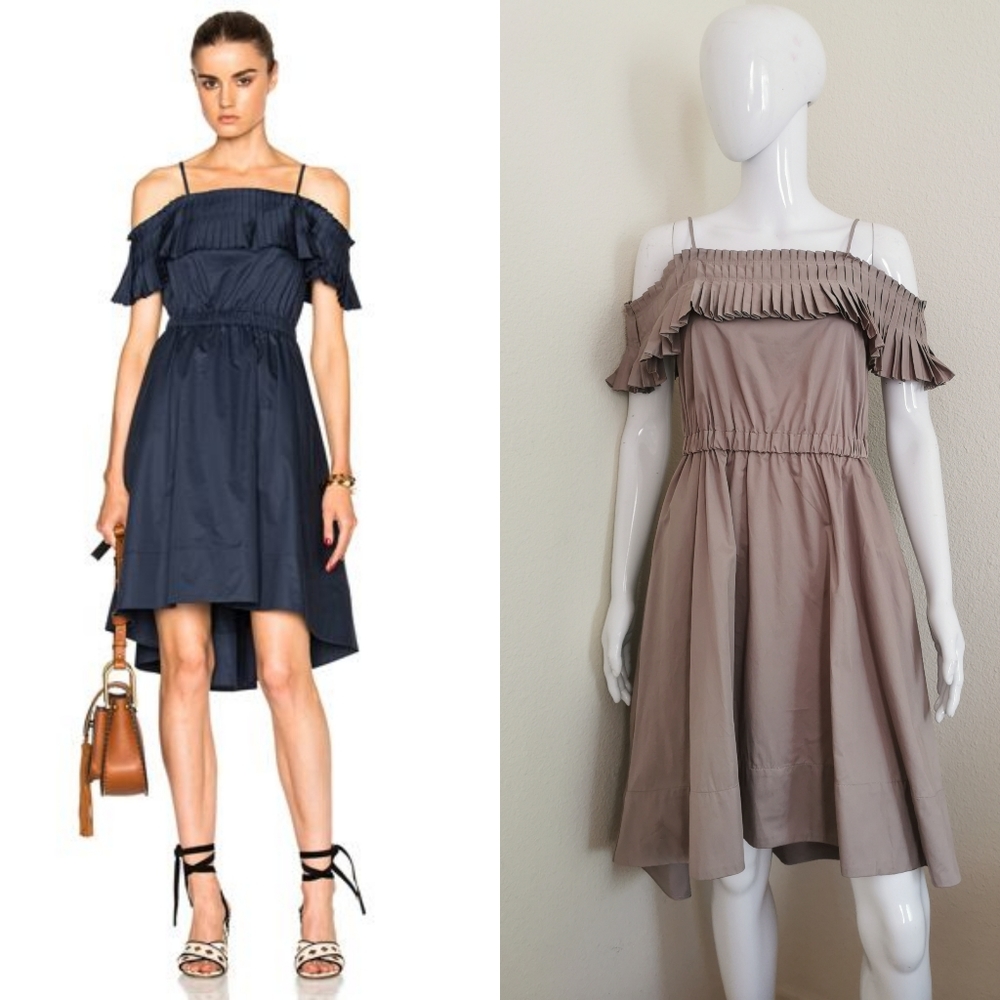 TIBI satin poplin ruffle dress cold shoulder